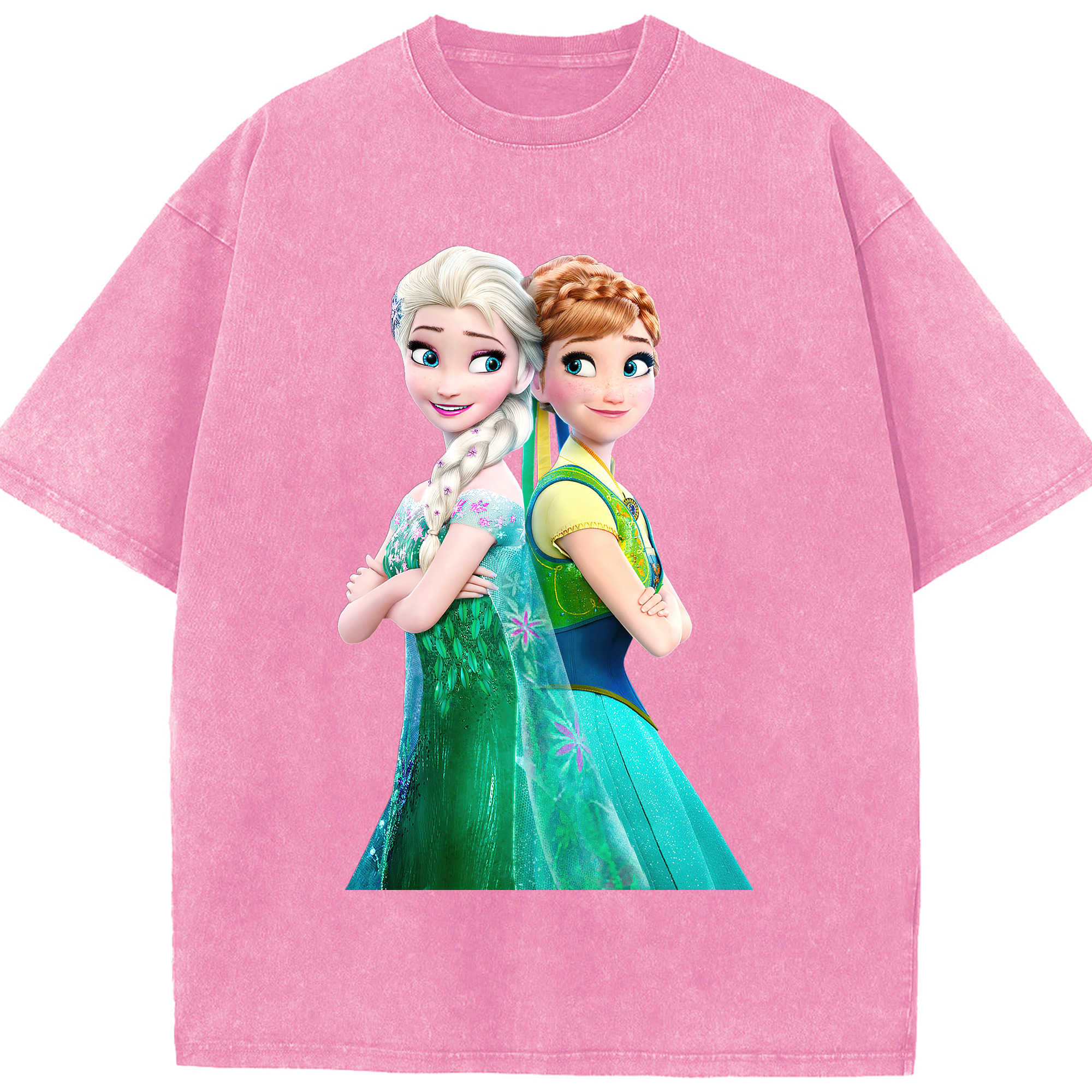（画像用） アナと雪の女王 アンナ エルサ Frozen Anna Elsa 綿100% ヴィンテージ風 半袖Tシャツ（フロントプリント）